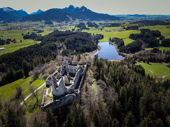 High angle view of trees on landscape against sky