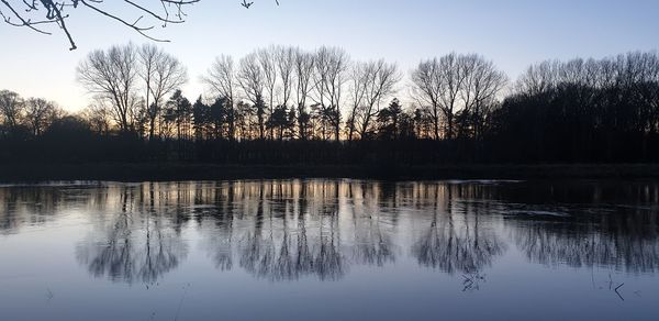 Scenic view of lake against sky during sunset