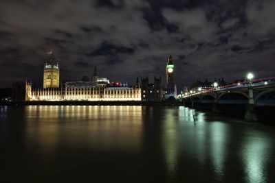 Illuminated city at waterfront