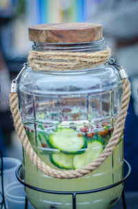 Close-up of drink in glass jar