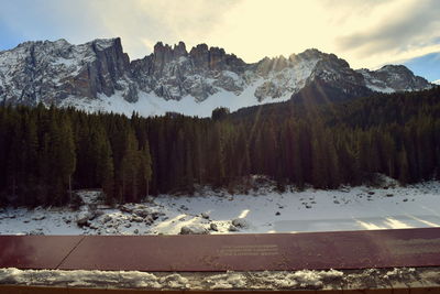 Scenic view of snow covered mountain against sky