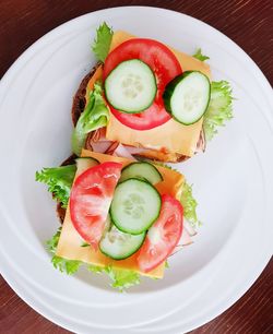 High angle view of salad in plate on table