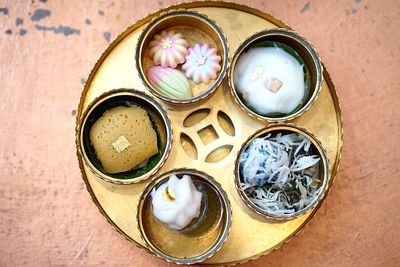 High angle view of food on table