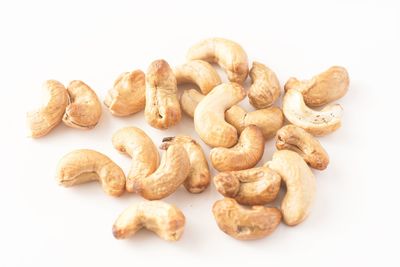 Close-up of cookies against white background