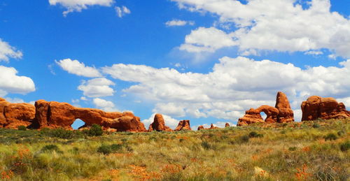 Scenic view of landscape against cloudy sky