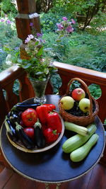 High angle view of fruits in basket