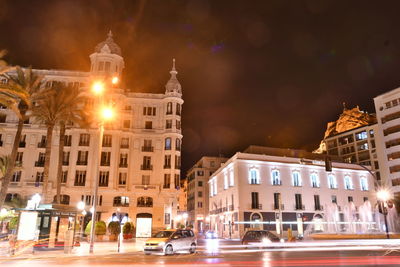 Illuminated buildings at night