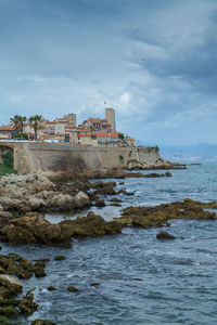 The old town of antibes and its protective sea wall, côte d'azur, provence, france.