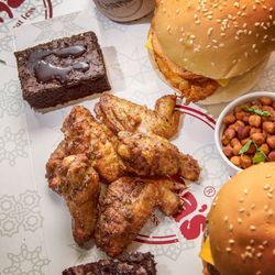 High angle view of food served on table