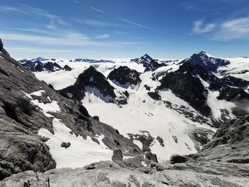 Scenic view of snowcapped mountains against sky