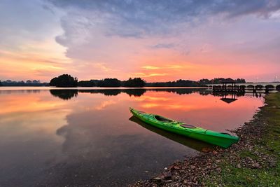 Scenic view of lake against sky during sunset