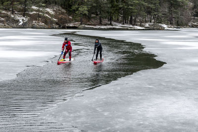 People paddle boarding