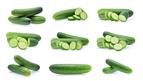 Close-up of chopped vegetables against white background