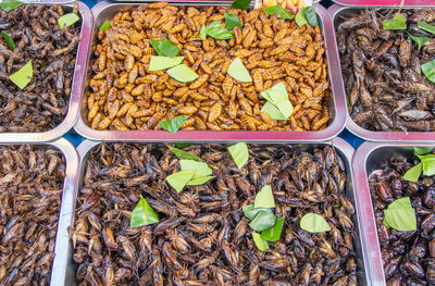 High angle view of vegetables for sale in market