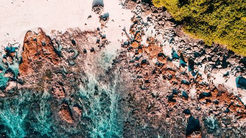 High angle view of rocks on beach
