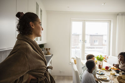 Family having breakfast at home