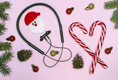 High angle view of christmas decoration on table