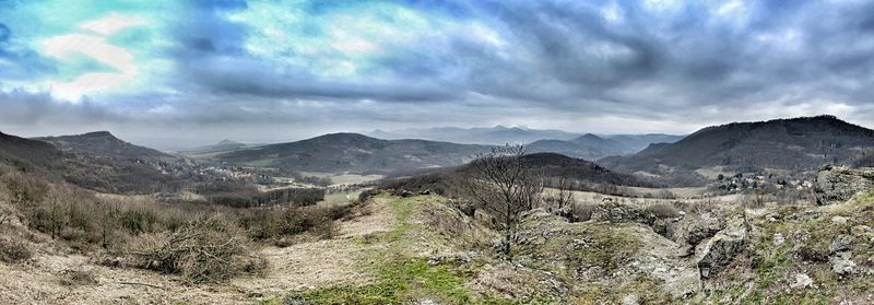 Panoramic view of landscape and mountains against sky