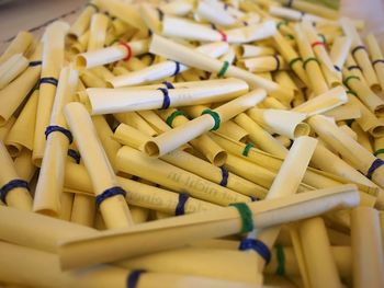 Close-up of rolled papers