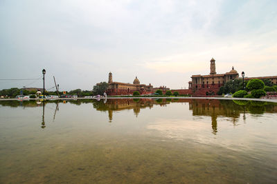 Reflection of building in lake