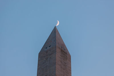 Low angle view of building against clear blue sky