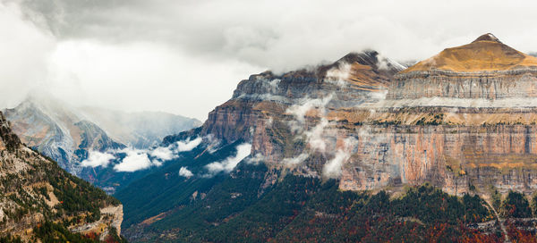 View of mountain range against cloudy sky