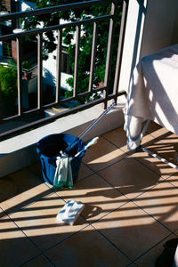 High angle view of chair on porch