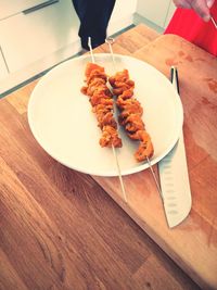 High angle view of food in plate on table