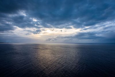 Scenic view of sea against storm clouds