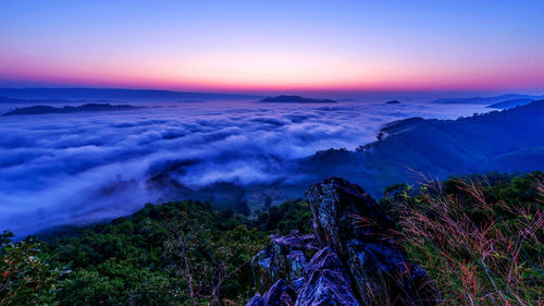 Scenic view of landscape against sky during sunset