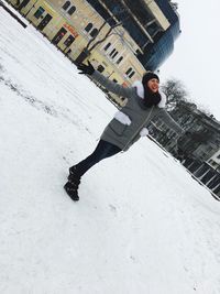 High angle view of man on snow
