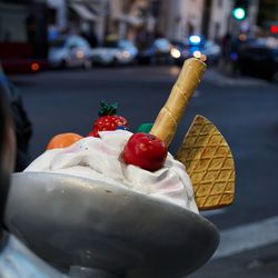 Close-up of ice cream with fruits