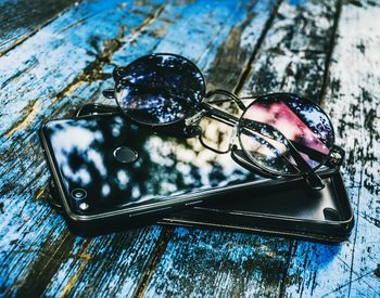 High angle view of sunglasses on table