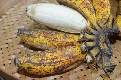 Close-up of ripe banana on the bamboo basket