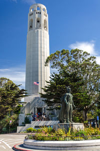 Low angle view of statue against building