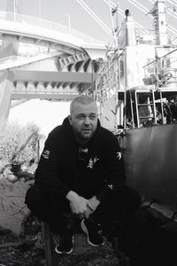 Portrait of man sitting in bus