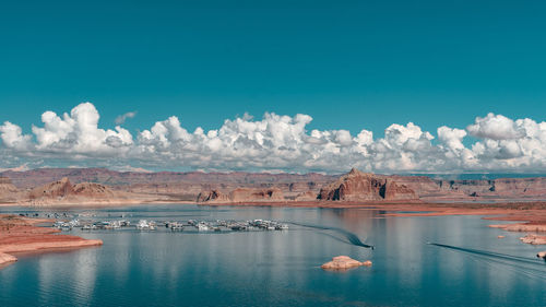 Panoramic view of sea against blue sky