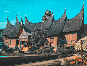 Panoramic view of temple outside building against sky