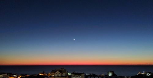 Scenic view of sea against clear sky at sunset