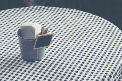 Close-up of coffee cup on table