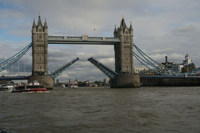 View of suspension bridge over river