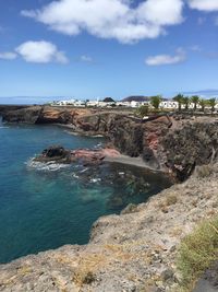 High angle view of sea and rocks