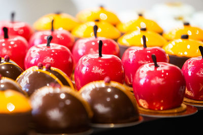 Close-up of multi colored candies on table