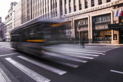 Blurred motion of train in city