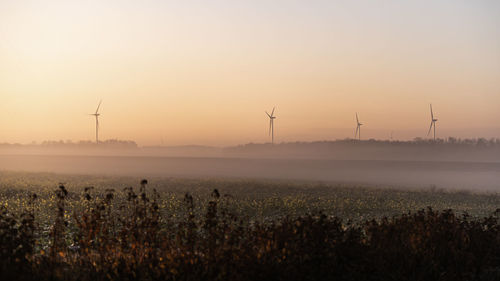 Sunrise on wind turbines