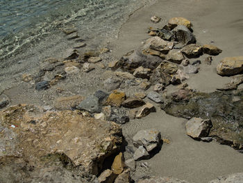 High angle view of puddle on beach