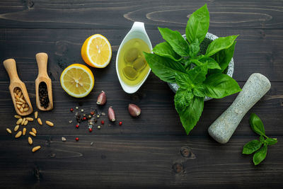 High angle view of fruits on table