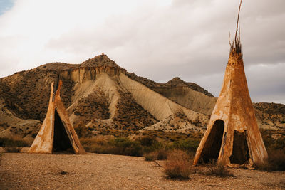 Low angle view of old ruins against sky