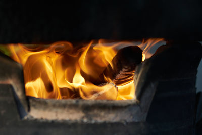 Close-up of burning fire for hot water 