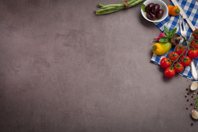 High angle view of fruits on table